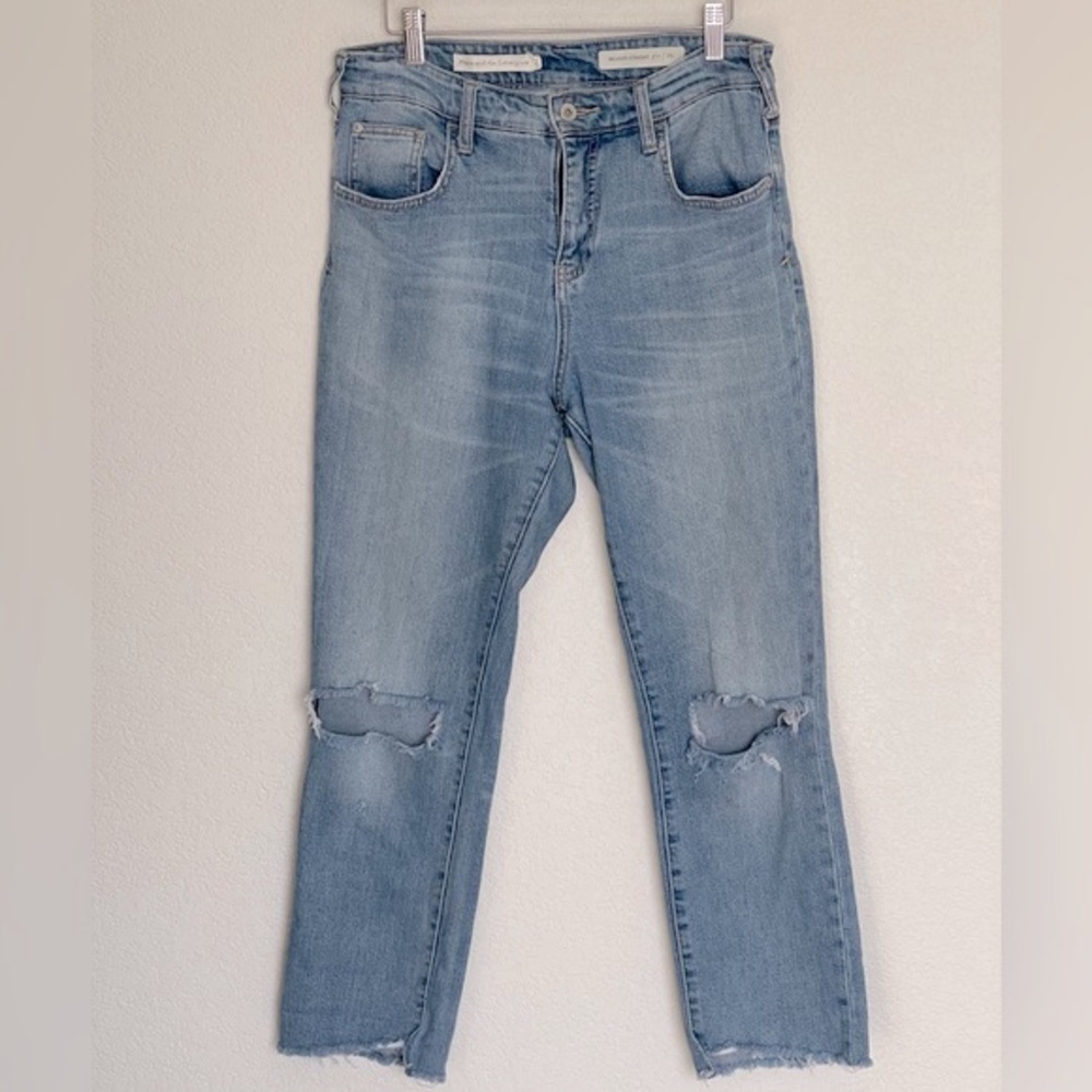 Pilcro Relaxed Straight Leg Distressed Knees Denim Jeans